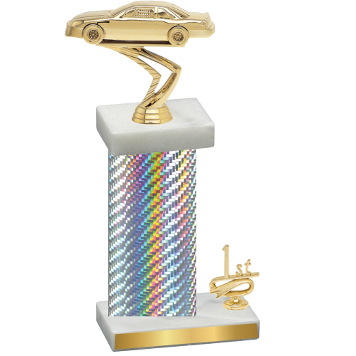 Accented Single Silver Carbon Fiber First Place Cars Trophy