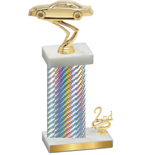 Accented Single Silver Carbon Fiber Second Place Cars Trophy