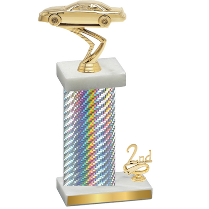 Accented Single Silver Carbon Fiber Second Place Cars Trophy