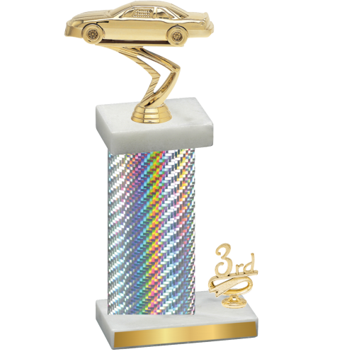 Accented Single Silver Carbon Fiber Third Place Cars Trophy