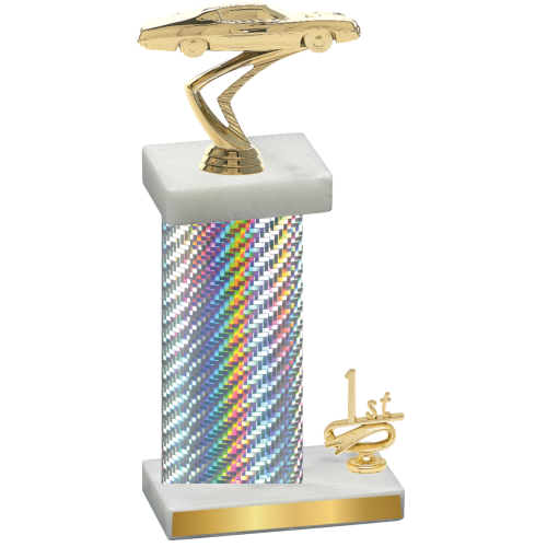 Accented Single Silver Carbon Fiber First Place Cars Trophy