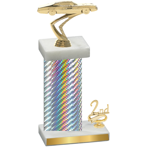 Accented Single Silver Carbon Fiber Second Place Cars Trophy