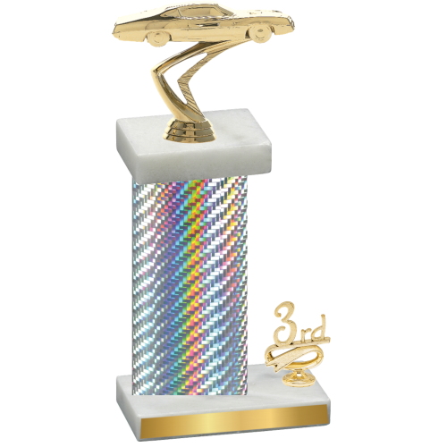 Accented Single Silver Carbon Fiber Third Place Cars Trophy