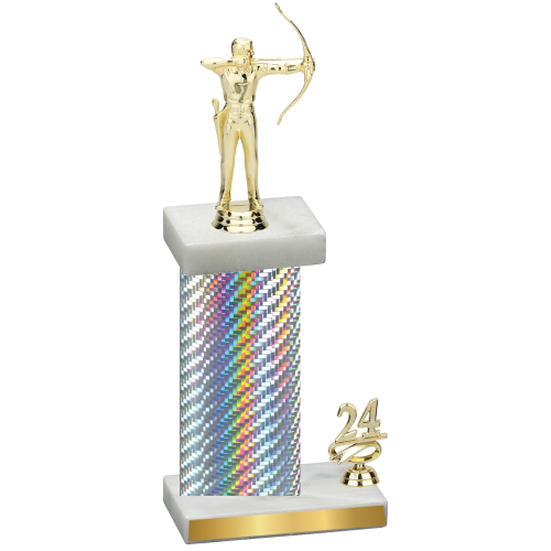 Accented Single Silver Carbon Fiber Year Archery Trophy