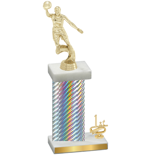 Accented Single Silver Carbon Fiber First Place Basketball Trophy