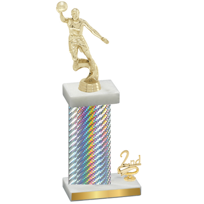 Accented Single Silver Carbon Fiber Second Place Basketball Trophy