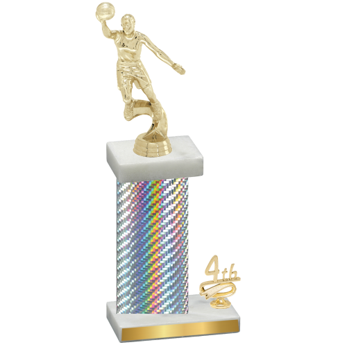 Accented Single Silver Carbon Fiber Fourth Place Basketball Trophy