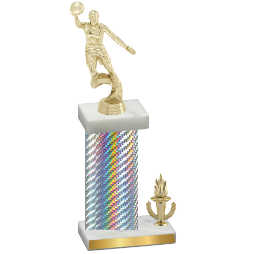Accented Single Silver Carbon Fiber Victory Basketball Trophy
