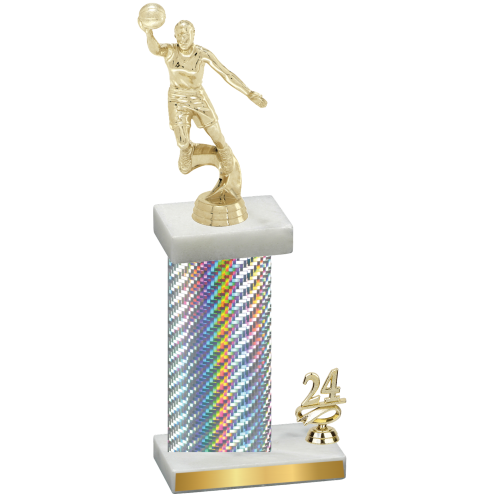 Accented Single Silver Carbon Fiber Year Basketball Trophy