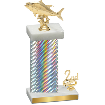 Accented Single Silver Carbon Fiber Second Place Fishing Trophy