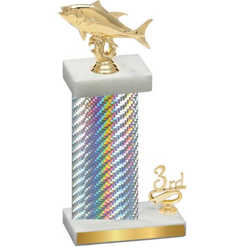 Accented Single Silver Carbon Fiber Third Place Fishing Trophy