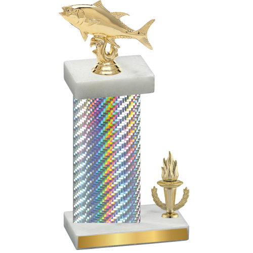 Accented Single Silver Carbon Fiber Victory Fishing Trophy