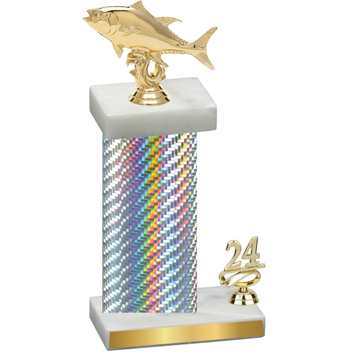 Accented Single Silver Carbon Fiber Year Fishing Trophy