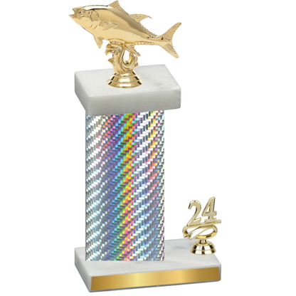 Accented Single Silver Carbon Fiber Year Fishing Trophy