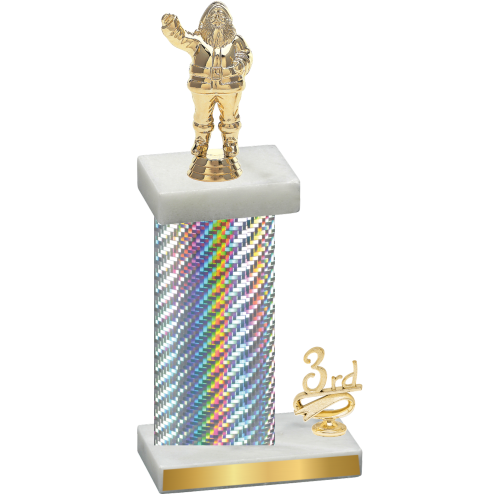 Accented Single Silver Carbon Fiber Third Place Holiday Trophy