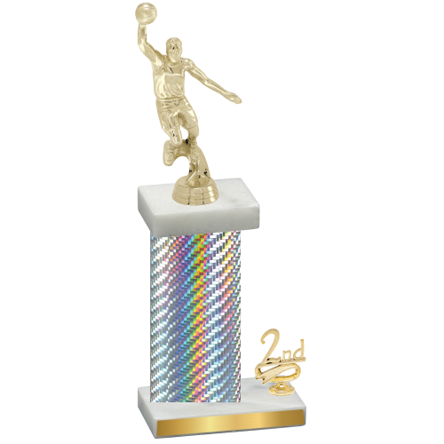 Accented Single Silver Carbon Fiber Second Place Basketball Trophy