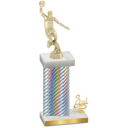 Accented Single Silver Carbon Fiber Third Place Basketball Trophy