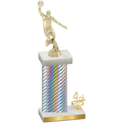 Accented Single Silver Carbon Fiber Fourth Place Basketball Trophy