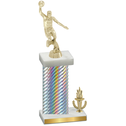Accented Single Silver Carbon Fiber Victory Basketball Trophy