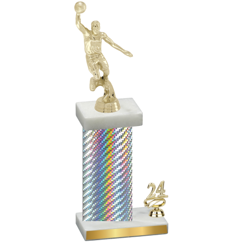 Accented Single Silver Carbon Fiber Year Basketball Trophy