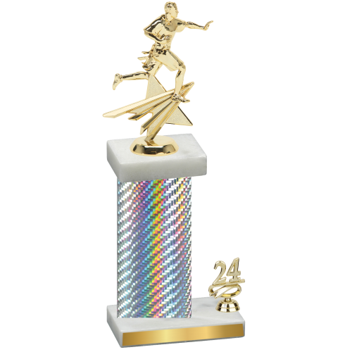 Accented Single Silver Carbon Fiber Year Flag Football Trophy