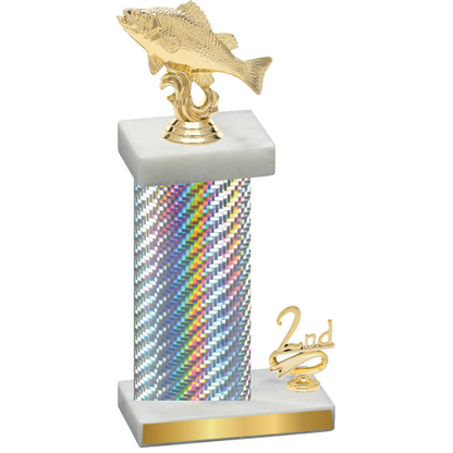 Accented Single Silver Carbon Fiber Second Place Fishing Trophy