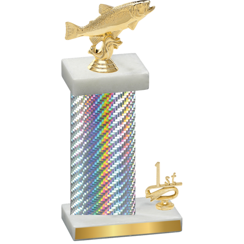 Accented Single Silver Carbon Fiber First Place Fishing Trophy