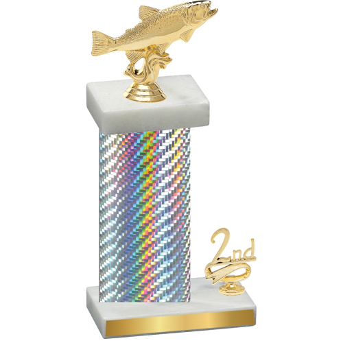 Accented Single Silver Carbon Fiber Second Place Fishing Trophy