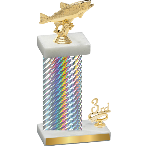 Accented Single Silver Carbon Fiber Third Place Fishing Trophy