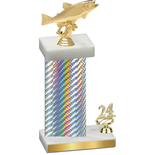 Accented Single Silver Carbon Fiber Year Fishing Trophy