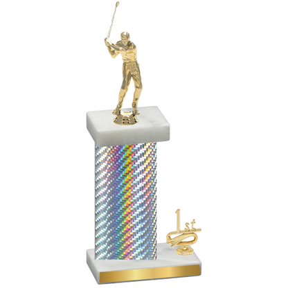 Accented Single Silver Carbon Fiber First Place Golf Trophy