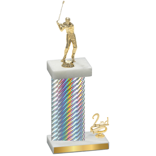 Accented Single Silver Carbon Fiber Second Place Golf Trophy