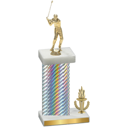 Accented Single Silver Carbon Fiber Victory Golf Trophy