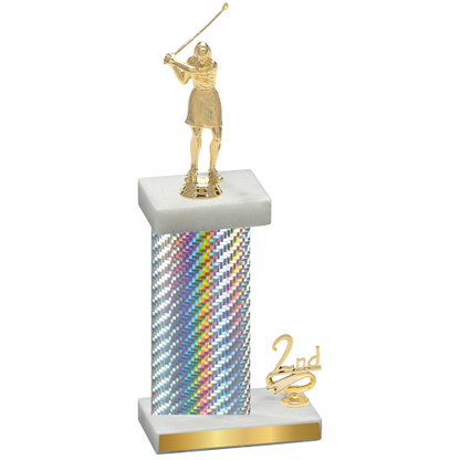 Accented Single Silver Carbon Fiber Second Place Golf Trophy