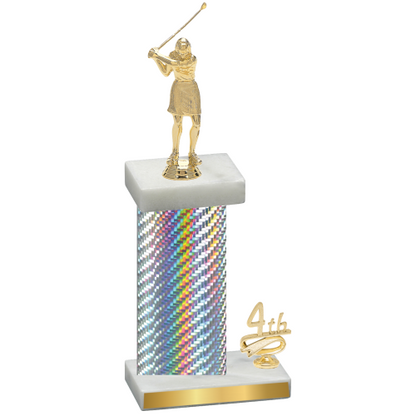 Accented Single Silver Carbon Fiber Fourth Place Golf Trophy