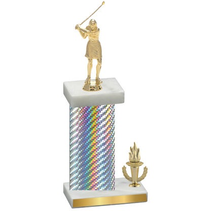 Accented Single Silver Carbon Fiber Victory Golf Trophy