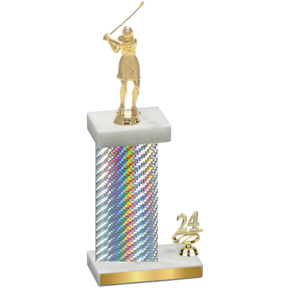 Accented Single Silver Carbon Fiber Year Golf Trophy