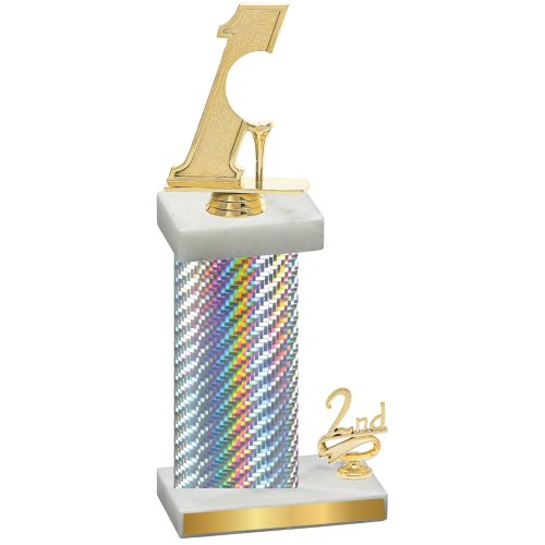 Accented Single Silver Carbon Fiber Second Place Golf Trophy