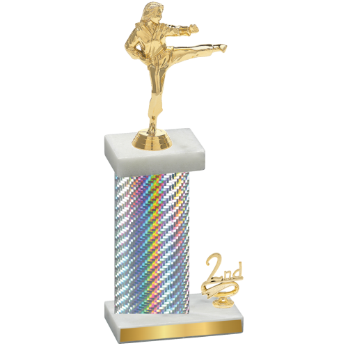 Accented Single Silver Carbon Fiber Second Place Karate Trophy