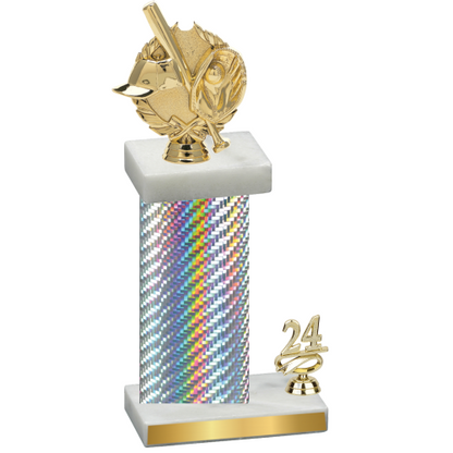 Accented Single Silver Carbon Fiber Year Baseball Trophy