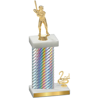Accented Single Silver Carbon Fiber Second Place Baseball Trophy