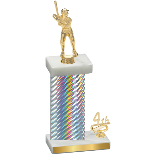 Accented Single Silver Carbon Fiber Fourth Place Baseball Trophy