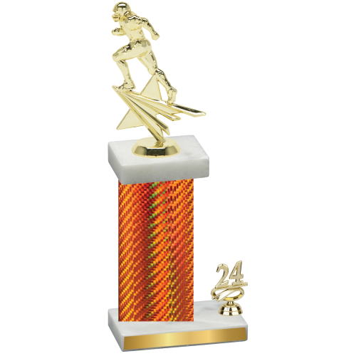 Accented Single Orange Carbon Fiber Year Football Trophy