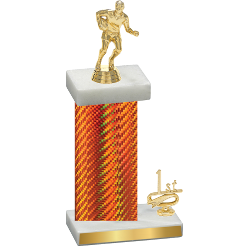 Accented Single Orange Carbon Fiber First Place Rugby Trophy