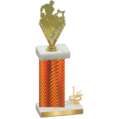 Accented Single Orange Carbon Fiber First Place Rugby Trophy