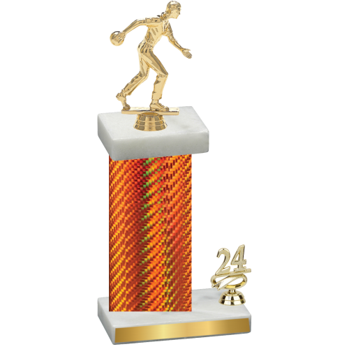 Accented Single Orange Carbon Fiber Year Bowling Trophy