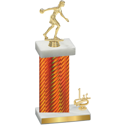 Accented Single Orange Carbon Fiber First Place Bowling Trophy