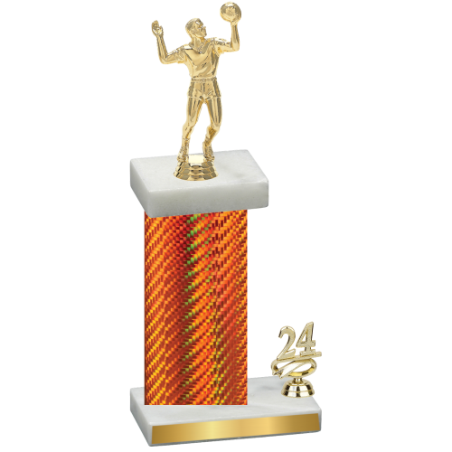 Accented Single Orange Carbon Fiber Year Volleyball Trophy