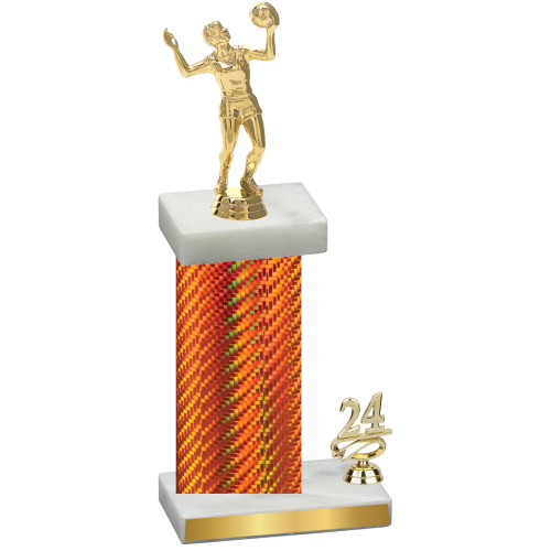 Accented Single Orange Carbon Fiber Year Volleyball Trophy