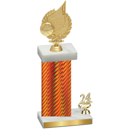 Accented Single Orange Carbon Fiber Year Volleyball Trophy